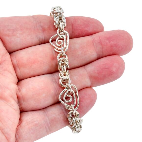Vintage Sterling Silver Spiral Triangle Bracelet | Statement Chain | 7.5” - Picture 1 of 6